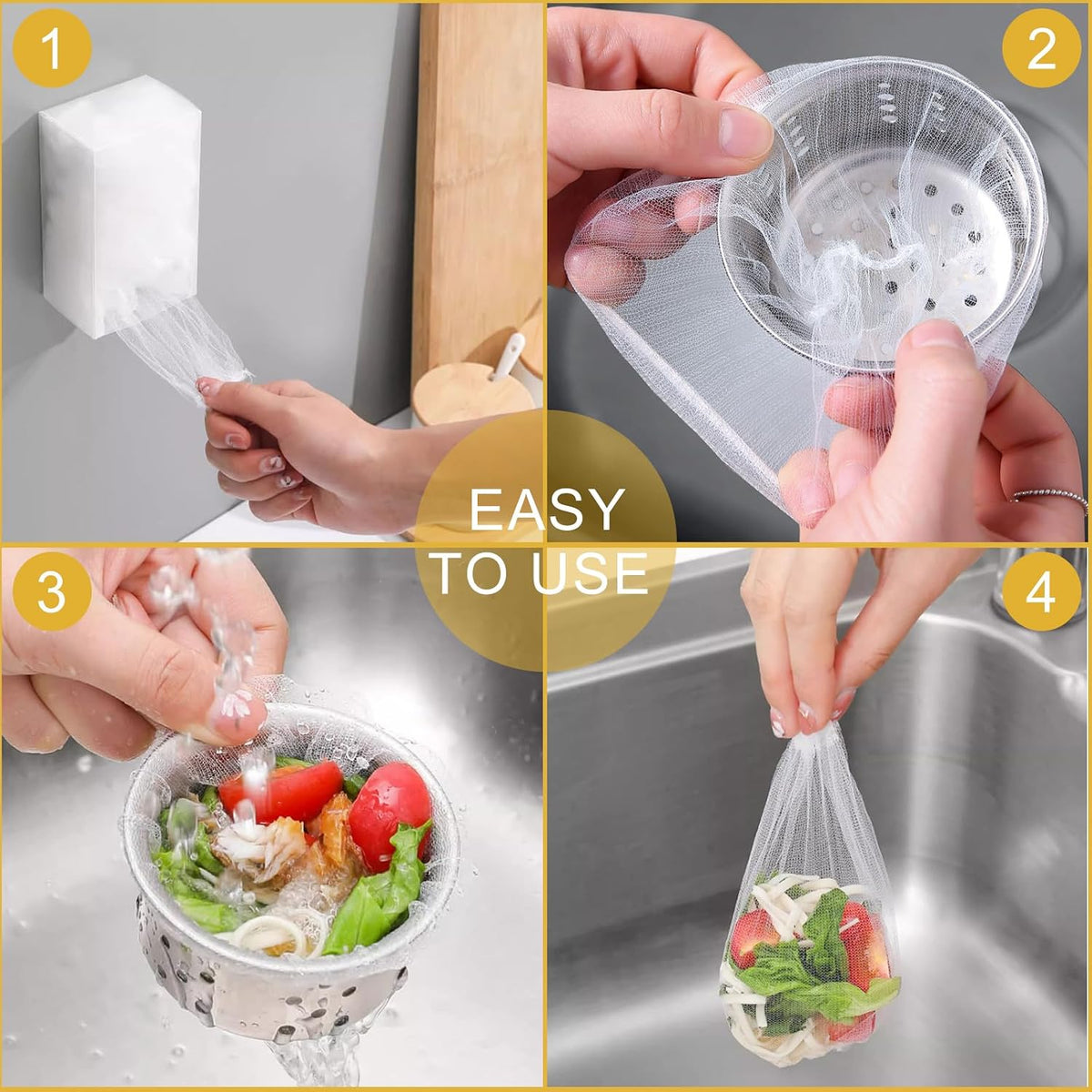 300 PCS Disposable Kitchen Sink Drain Strainer Mesh Bag, Anti-Clogging Mesh Disposable Drain Covers Fits Most Sink Strainers, Filter Nets for Leftover & Kitchen Waste