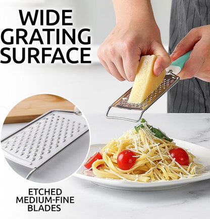 Professional Cheese Grater Stainless Steel - Durable Rust-Proof Metal Lemon Zester Grater With Handle - Flat Handheld Grater For Cheese, Chocolate, Spices, And More - Black