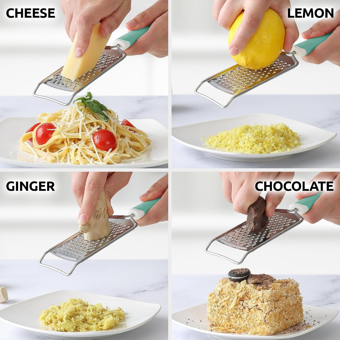Professional Cheese Grater Stainless Steel - Durable Rust-Proof Metal Lemon Zester Grater With Handle - Flat Handheld Grater For Cheese, Chocolate, Spices, And More - Black