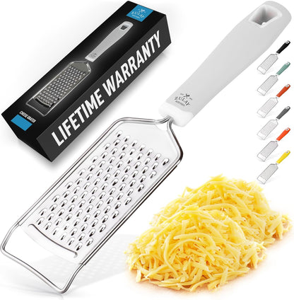 Professional Cheese Grater Stainless Steel - Durable Rust-Proof Metal Lemon Zester Grater With Handle - Flat Handheld Grater For Cheese, Chocolate, Spices, And More - Black