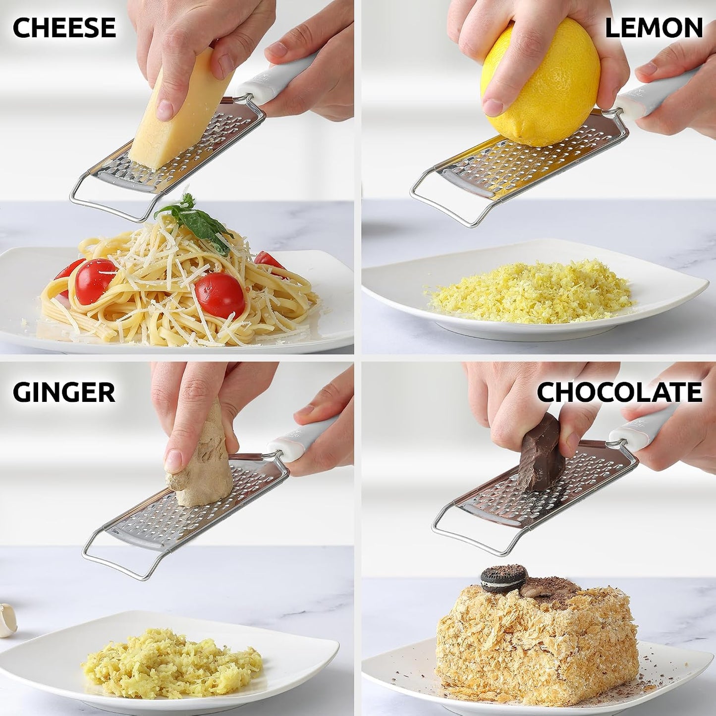 Professional Cheese Grater Stainless Steel - Durable Rust-Proof Metal Lemon Zester Grater With Handle - Flat Handheld Grater For Cheese, Chocolate, Spices, And More - Black
