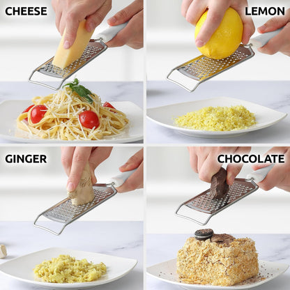 Professional Cheese Grater Stainless Steel - Durable Rust-Proof Metal Lemon Zester Grater With Handle - Flat Handheld Grater For Cheese, Chocolate, Spices, And More - Black