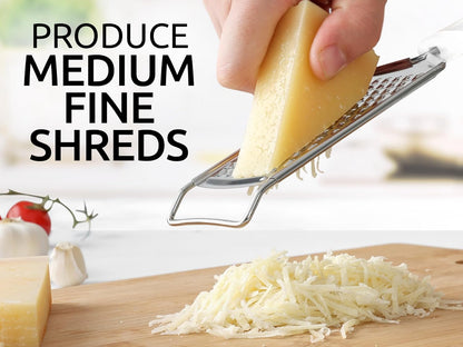 Professional Cheese Grater Stainless Steel - Durable Rust-Proof Metal Lemon Zester Grater With Handle - Flat Handheld Grater For Cheese, Chocolate, Spices, And More - Black