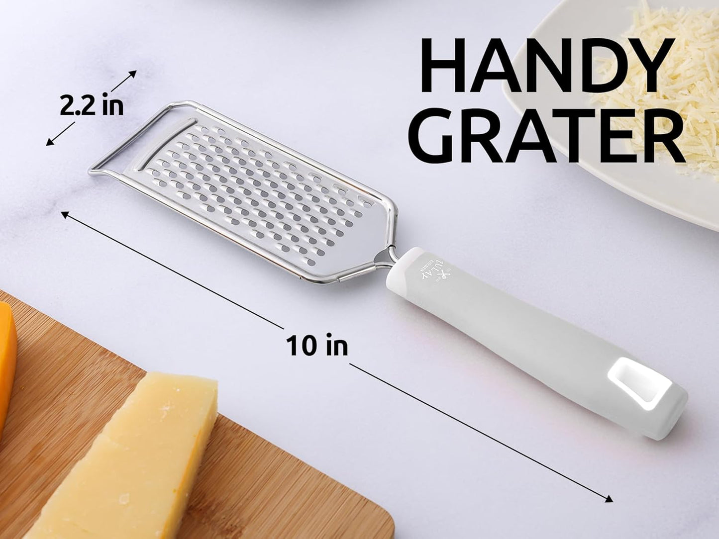 Professional Cheese Grater Stainless Steel - Durable Rust-Proof Metal Lemon Zester Grater With Handle - Flat Handheld Grater For Cheese, Chocolate, Spices, And More - Black