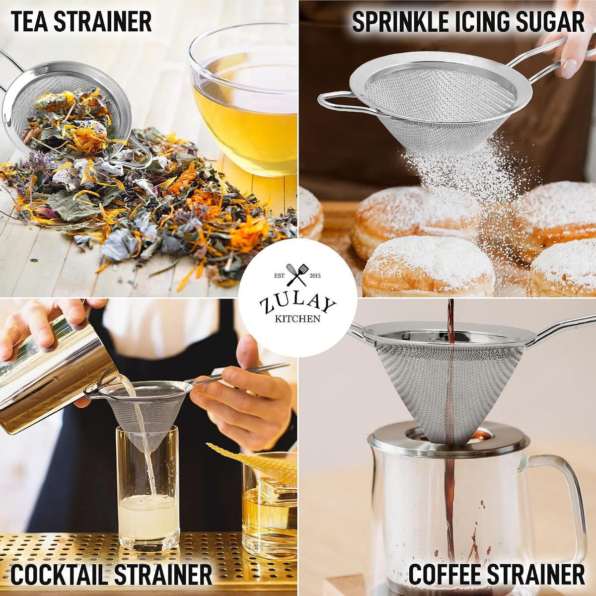 304 Stainless Steel Fine Mesh Strainer 3.35 in - Strainers Fine Mesh, Tea Strainers for Loose Tea - Perfect for Tea, Cocktails, Juicing, Drinks, Liquids, Matcha, Coffee & More