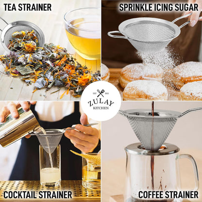 304 Stainless Steel Fine Mesh Strainer 3.35 in - Strainers Fine Mesh, Tea Strainers for Loose Tea - Perfect for Tea, Cocktails, Juicing, Drinks, Liquids, Matcha, Coffee & More