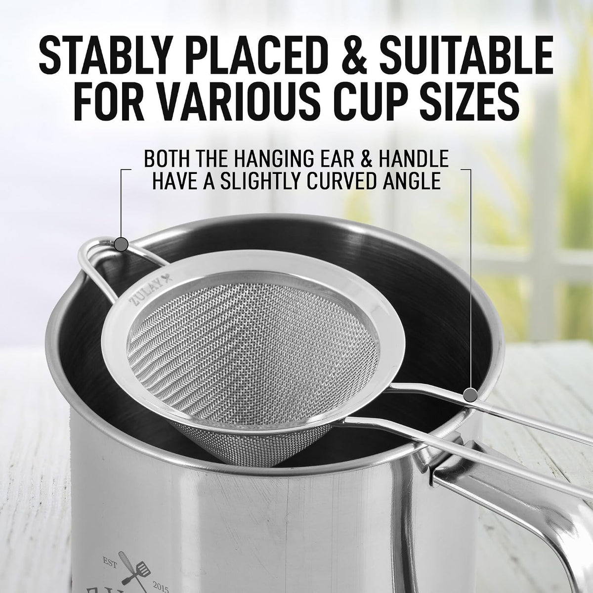 304 Stainless Steel Fine Mesh Strainer 3.35 in - Strainers Fine Mesh, Tea Strainers for Loose Tea - Perfect for Tea, Cocktails, Juicing, Drinks, Liquids, Matcha, Coffee & More