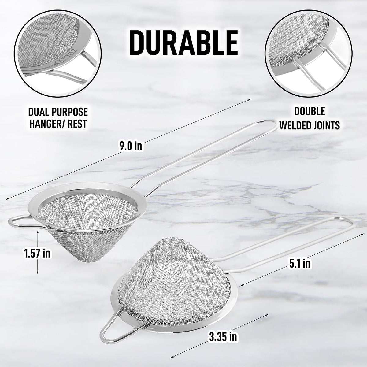 304 Stainless Steel Fine Mesh Strainer 3.35 in - Strainers Fine Mesh, Tea Strainers for Loose Tea - Perfect for Tea, Cocktails, Juicing, Drinks, Liquids, Matcha, Coffee & More