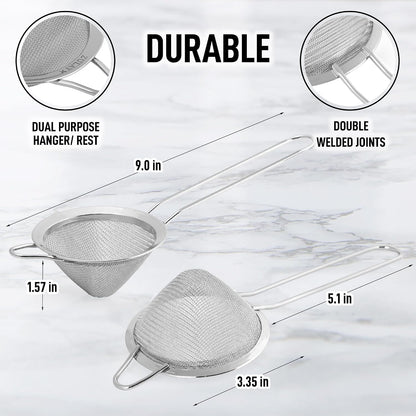 304 Stainless Steel Fine Mesh Strainer 3.35 in - Strainers Fine Mesh, Tea Strainers for Loose Tea - Perfect for Tea, Cocktails, Juicing, Drinks, Liquids, Matcha, Coffee & More