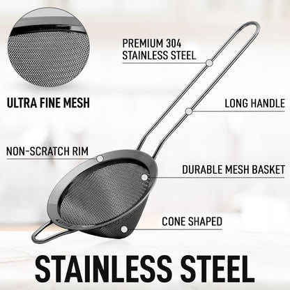 304 Stainless Steel Fine Mesh Strainer 3.35 in - Strainers Fine Mesh, Tea Strainers for Loose Tea - Perfect for Tea, Cocktails, Juicing, Drinks, Liquids, Matcha, Coffee & More