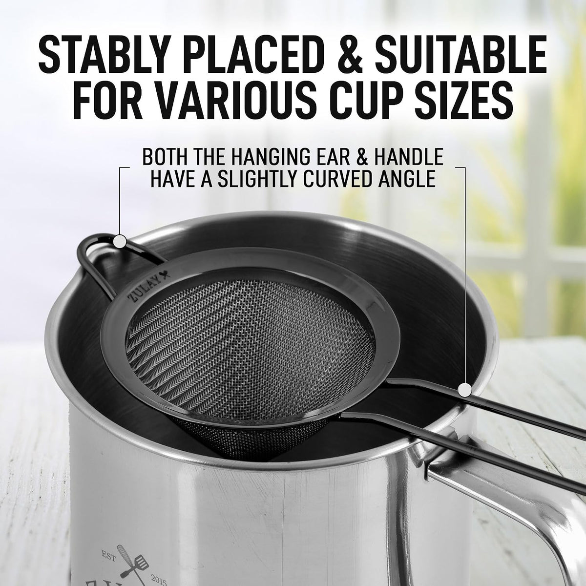 304 Stainless Steel Fine Mesh Strainer 3.35 in - Strainers Fine Mesh, Tea Strainers for Loose Tea - Perfect for Tea, Cocktails, Juicing, Drinks, Liquids, Matcha, Coffee & More