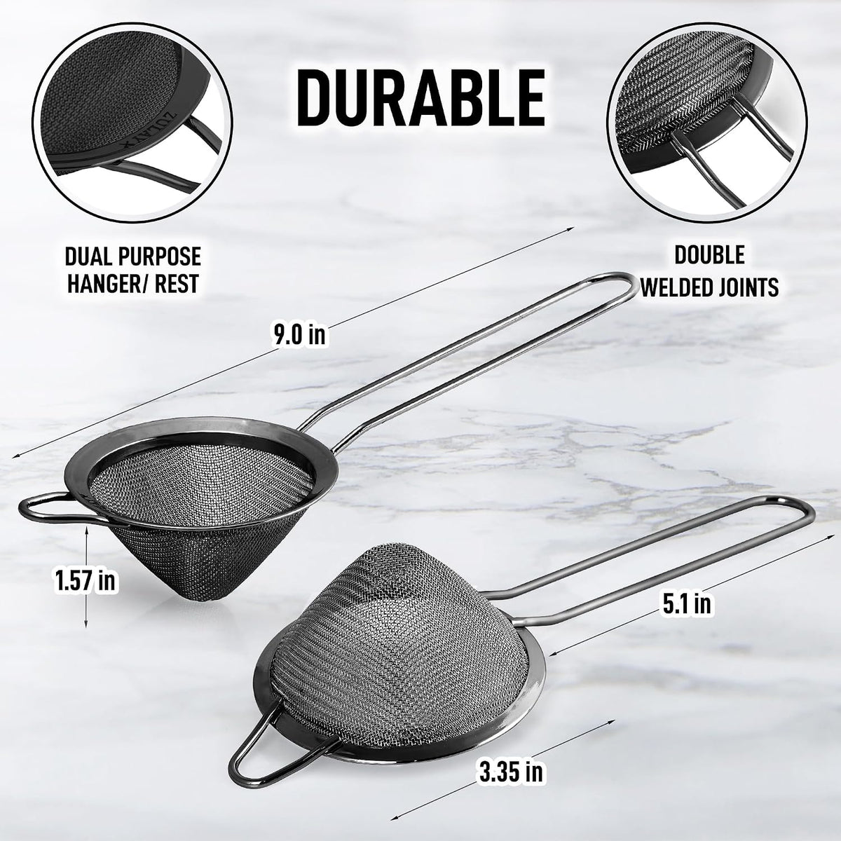 304 Stainless Steel Fine Mesh Strainer 3.35 in - Strainers Fine Mesh, Tea Strainers for Loose Tea - Perfect for Tea, Cocktails, Juicing, Drinks, Liquids, Matcha, Coffee & More