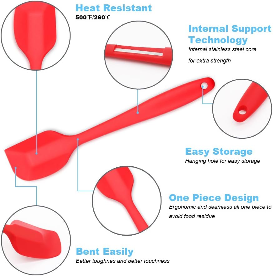 Silicone Spatula 4-piece Set,Heat-Resistant Spatulas,Non-stick Rubber Spatulas with Stainless Steel Core