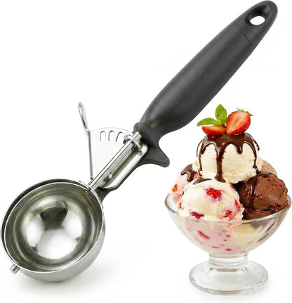 Ice Cream Scoop Disher 4 oz – Stainless Steel Commercial Ice Cream Scooper with Ergonomic Gray Handle – Heavy Duty Trigger Release Portion Scoop for Ice Cream, Gelato | AL1308