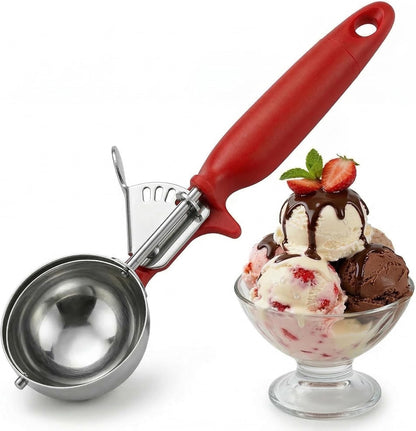 Ice Cream Scoop Disher 4 oz – Stainless Steel Commercial Ice Cream Scooper with Ergonomic Gray Handle – Heavy Duty Trigger Release Portion Scoop for Ice Cream, Gelato | AL1308