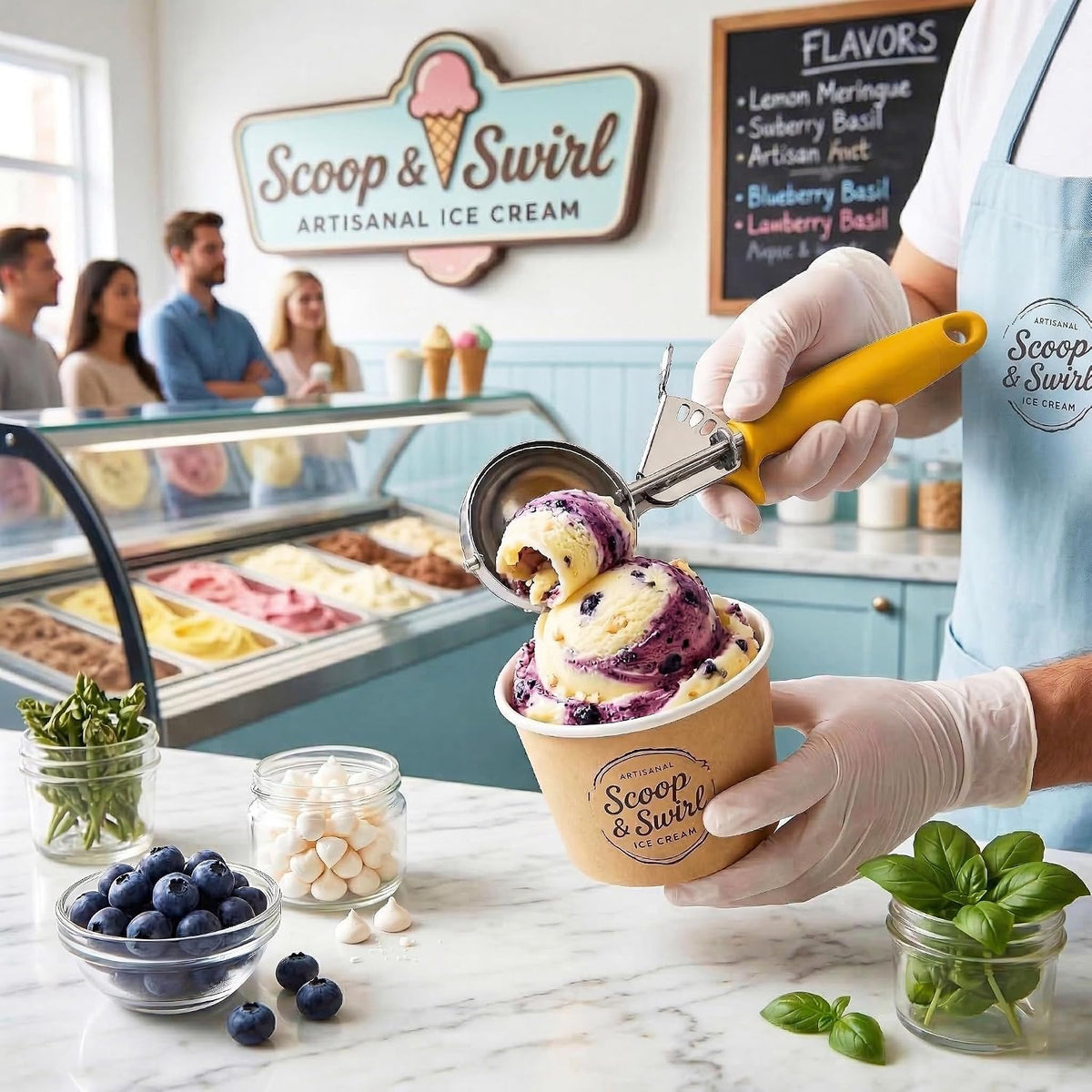 Ice Cream Scoop Disher 4 oz – Stainless Steel Commercial Ice Cream Scooper with Ergonomic Gray Handle – Heavy Duty Trigger Release Portion Scoop for Ice Cream, Gelato | AL1308