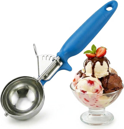 Ice Cream Scoop Disher 4 oz – Stainless Steel Commercial Ice Cream Scooper with Ergonomic Gray Handle – Heavy Duty Trigger Release Portion Scoop for Ice Cream, Gelato | AL1308