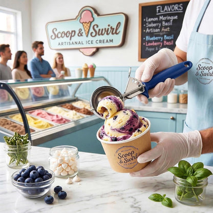 Ice Cream Scoop Disher 4 oz – Stainless Steel Commercial Ice Cream Scooper with Ergonomic Gray Handle – Heavy Duty Trigger Release Portion Scoop for Ice Cream, Gelato | AL1308