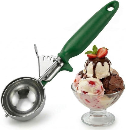 Ice Cream Scoop Disher 4 oz – Stainless Steel Commercial Ice Cream Scooper with Ergonomic Gray Handle – Heavy Duty Trigger Release Portion Scoop for Ice Cream, Gelato | AL1308