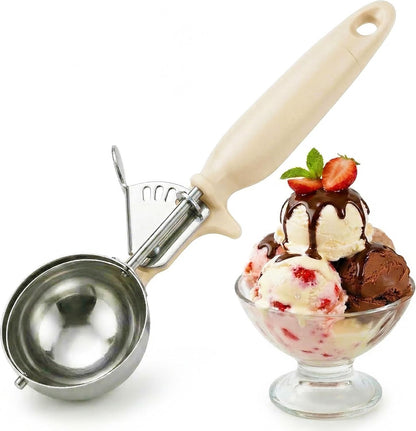 Ice Cream Scoop Disher 4 oz – Stainless Steel Commercial Ice Cream Scooper with Ergonomic Gray Handle – Heavy Duty Trigger Release Portion Scoop for Ice Cream, Gelato | AL1308