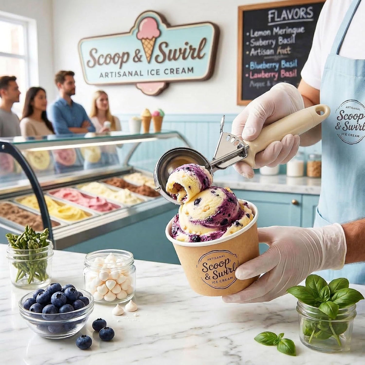 Ice Cream Scoop Disher 4 oz – Stainless Steel Commercial Ice Cream Scooper with Ergonomic Gray Handle – Heavy Duty Trigger Release Portion Scoop for Ice Cream, Gelato | AL1308