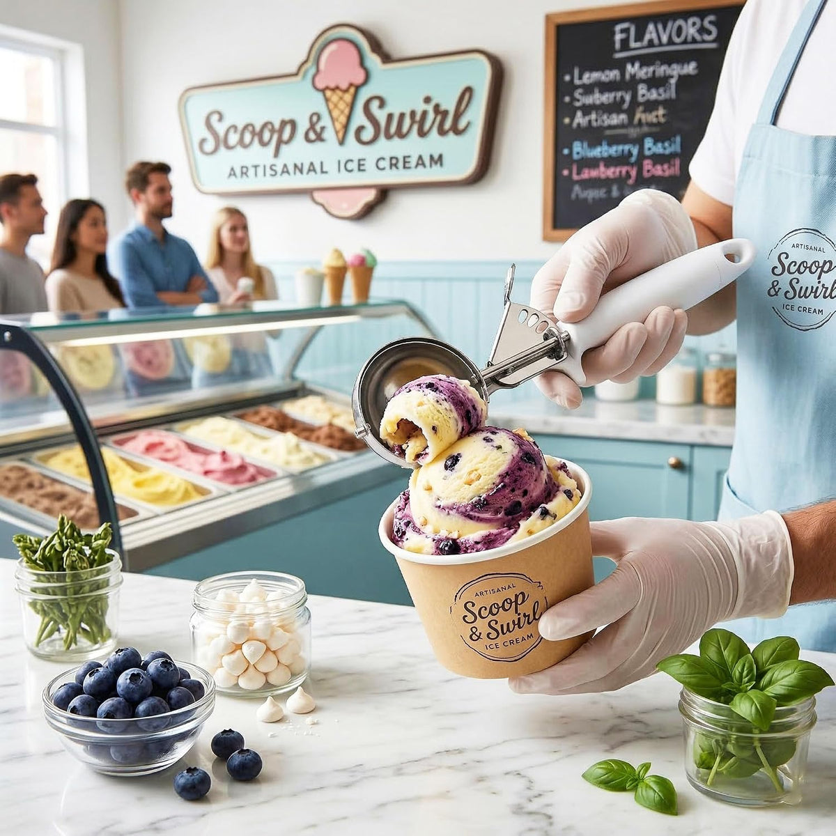Ice Cream Scoop Disher 4 oz – Stainless Steel Commercial Ice Cream Scooper with Ergonomic Gray Handle – Heavy Duty Trigger Release Portion Scoop for Ice Cream, Gelato | AL1308