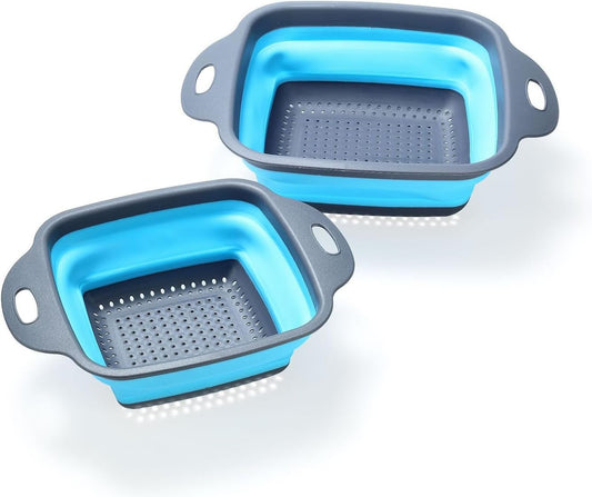 Foldable Silicone Colander 2 Pack Collapsible Kitchen Drain Basket for Pasta Fruits Veggies