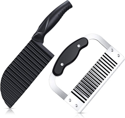 2 Pcs Crinkle Cutter Set for French Fry, Plastic Handle, Black