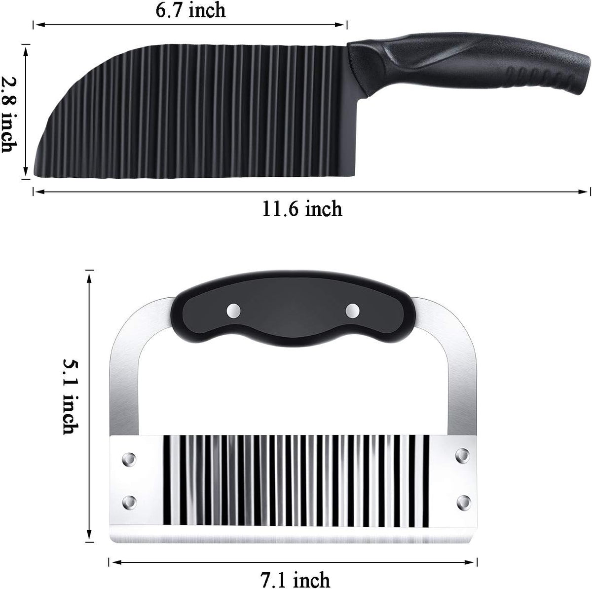2 Pcs Crinkle Cutter Set for French Fry, Plastic Handle, Black