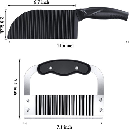 2 Pcs Crinkle Cutter Set for French Fry, Plastic Handle, Black