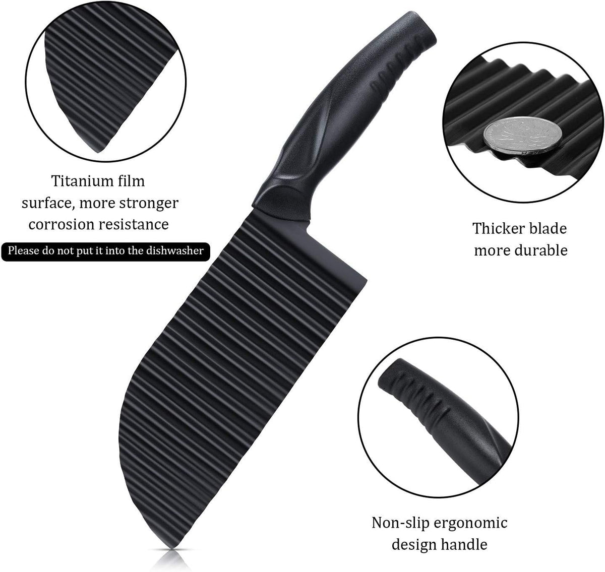 2 Pcs Crinkle Cutter Set for French Fry, Plastic Handle, Black