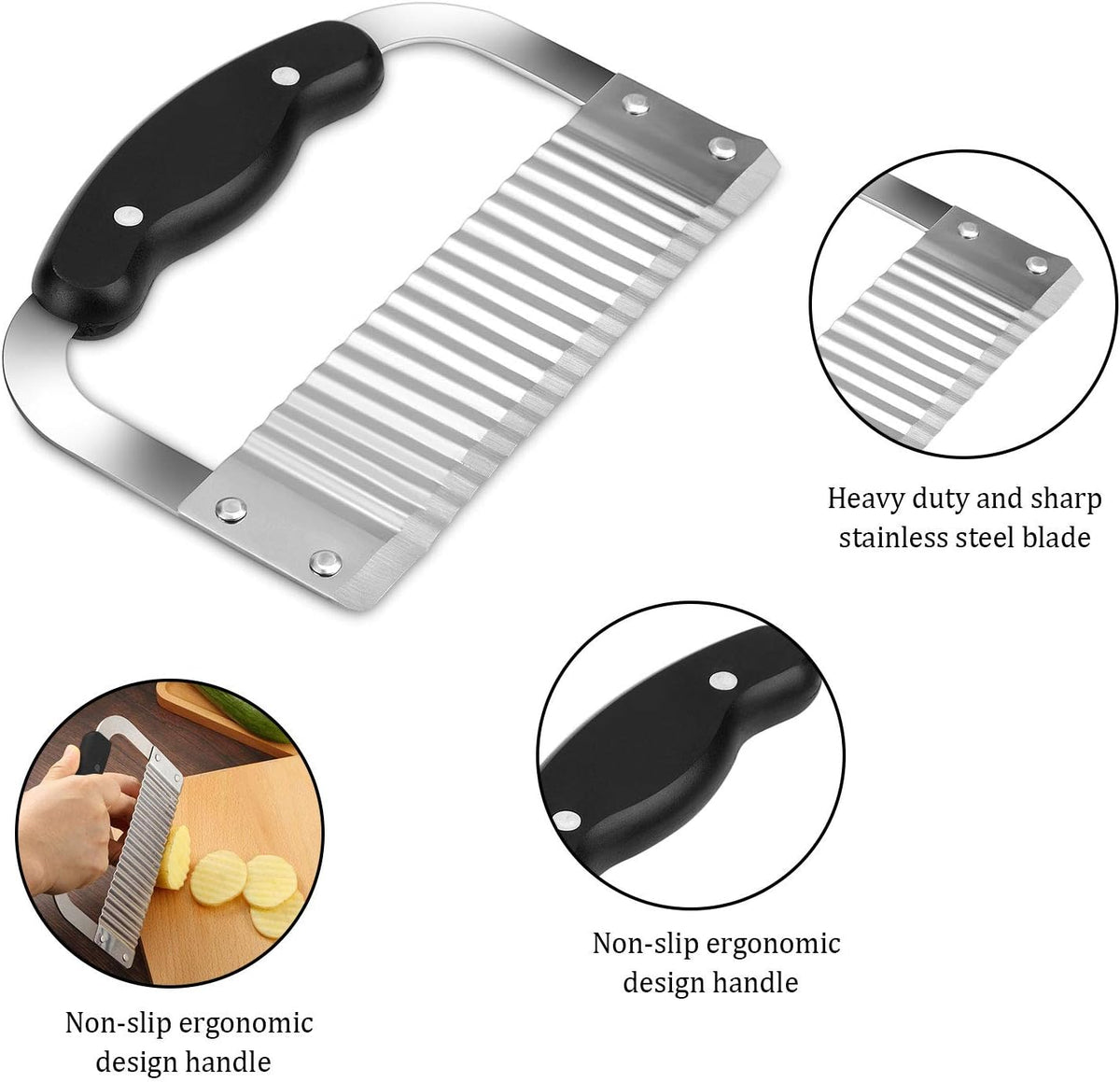2 Pcs Crinkle Cutter Set for French Fry, Plastic Handle, Black