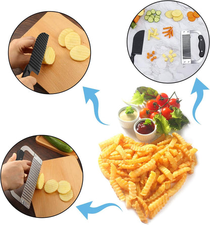 2 Pcs Crinkle Cutter Set for French Fry, Plastic Handle, Black