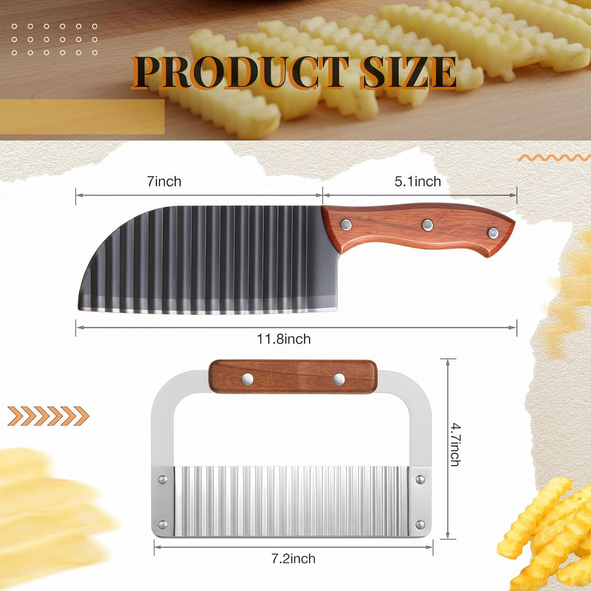 2 Pcs Crinkle Cutter Set for French Fry, Plastic Handle, Black