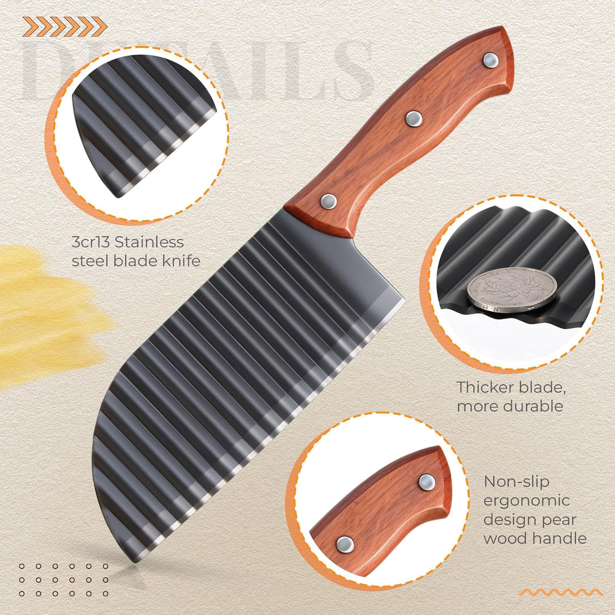 2 Pcs Crinkle Cutter Set for French Fry, Plastic Handle, Black