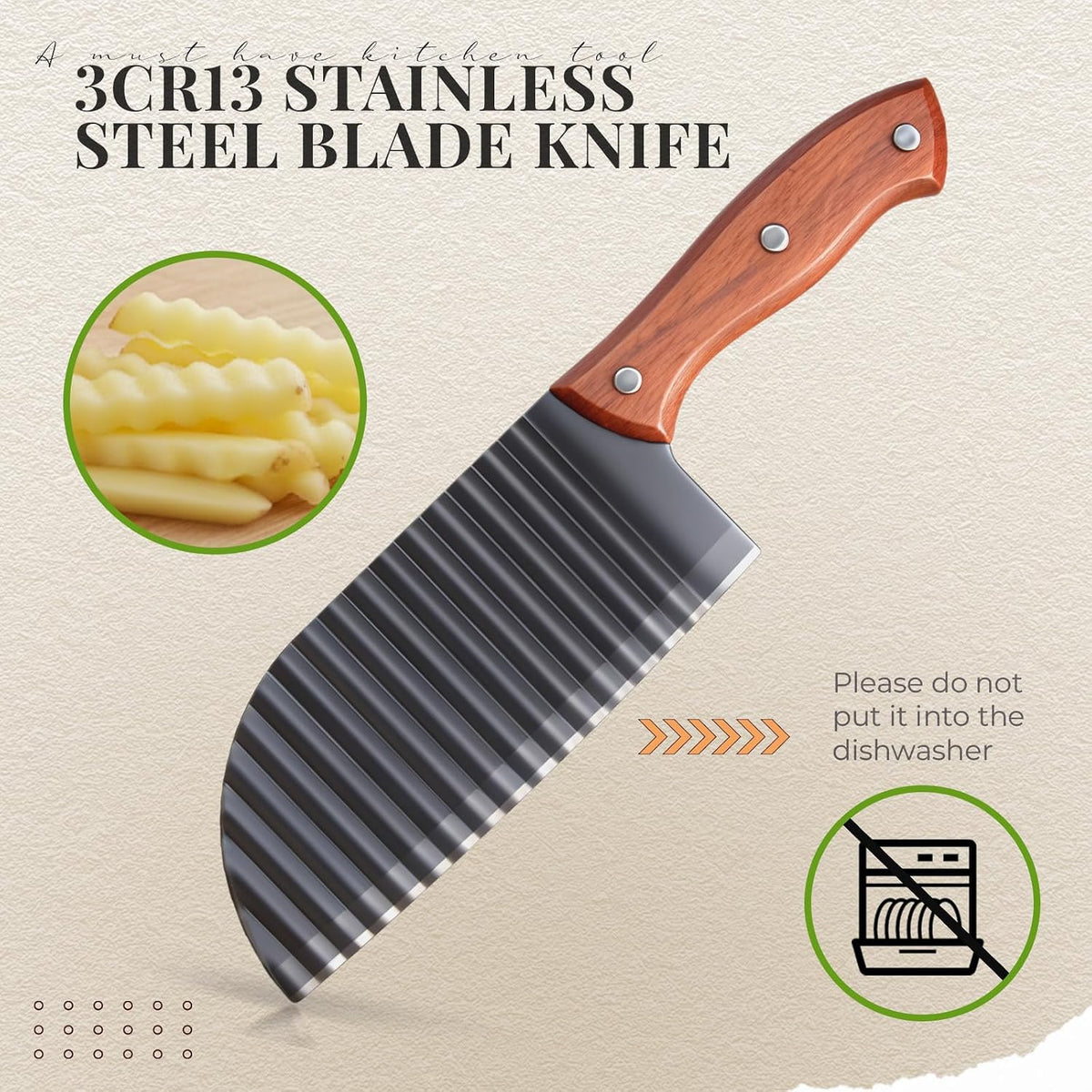 2 Pcs Crinkle Cutter Set for French Fry, Plastic Handle, Black
