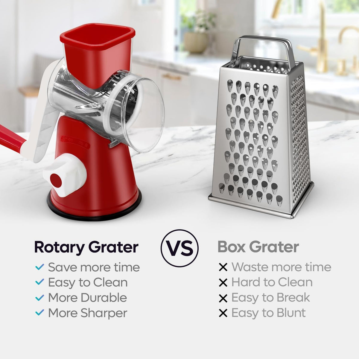 Rotary Cheese Grater 3-in-1 – Hand-Crank Vegetable Slicer with Strong Suction Base, Stainless Steel Drum for Cheese, Nuts & Vegetables – Fast & Safe