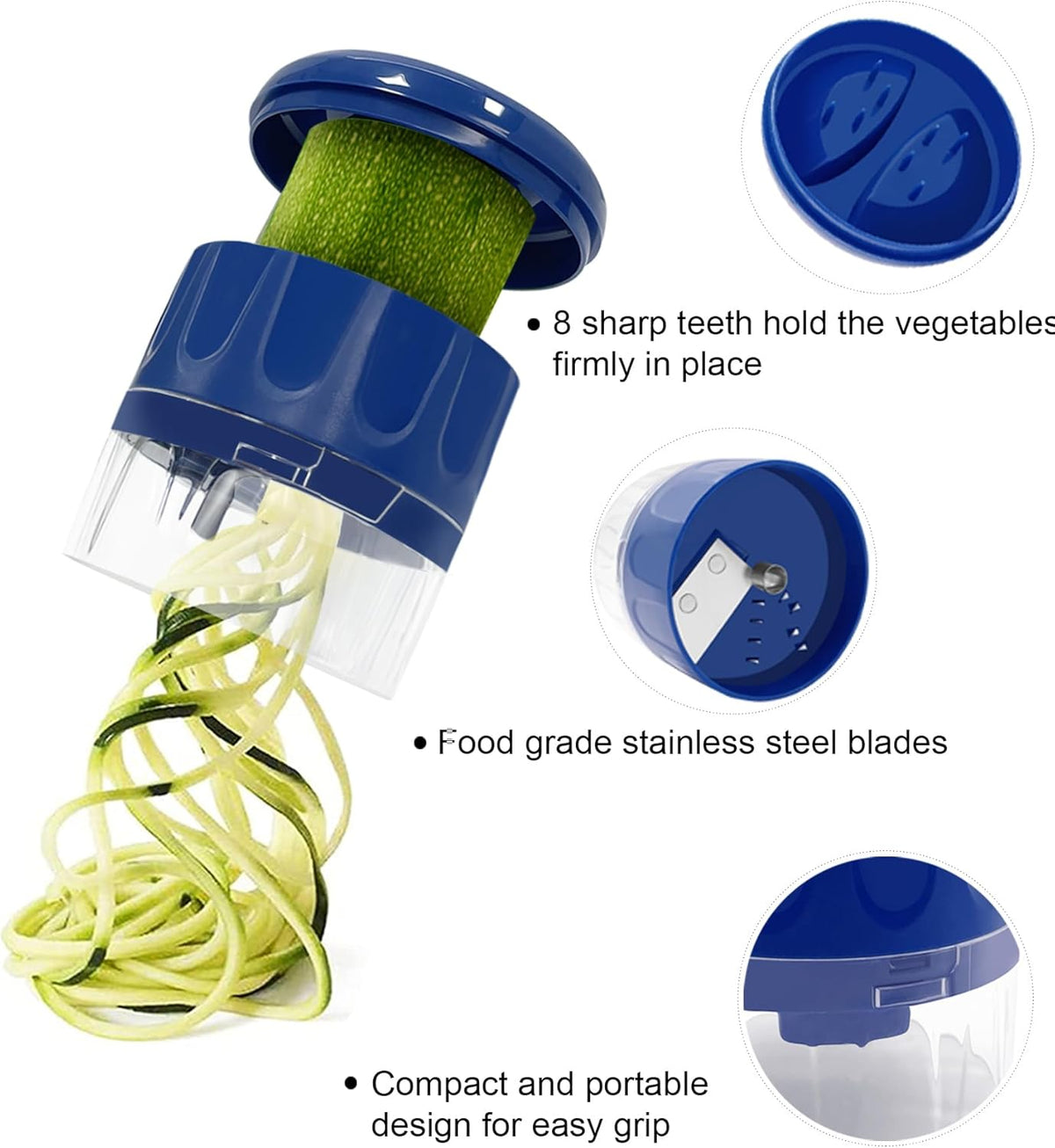 Vegetable Spiralizer 3-in-1, Zucchini Spiralizer Noodle Maker, Adjustable Food-Grade Stainless Steel Blade, Zoodle Maker for Zucchini, Cucumber, Carrot, Veggie Pasta, Low-Carb Meals (Blue)
