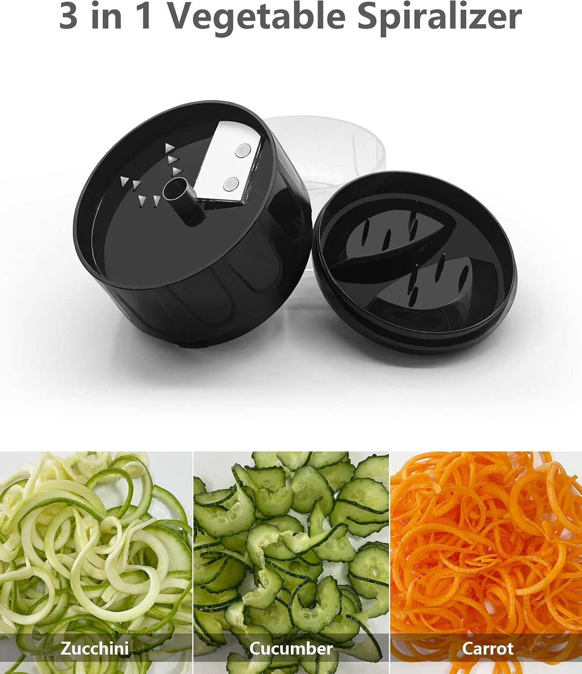 Vegetable Spiralizer 3-in-1, Zucchini Spiralizer Noodle Maker, Adjustable Food-Grade Stainless Steel Blade, Zoodle Maker for Zucchini, Cucumber, Carrot, Veggie Pasta, Low-Carb Meals (Blue)