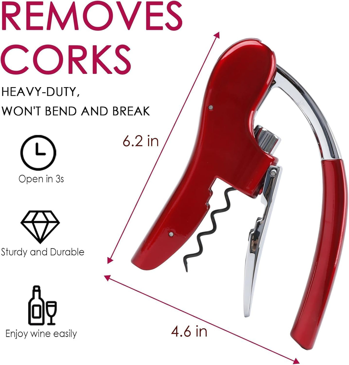 Wine Bottle Opener, Vertical Lever Corkscrew with Built in Foil Cutter Design, Manual Handheld Corkscrew with Ergonomic Lever Pump