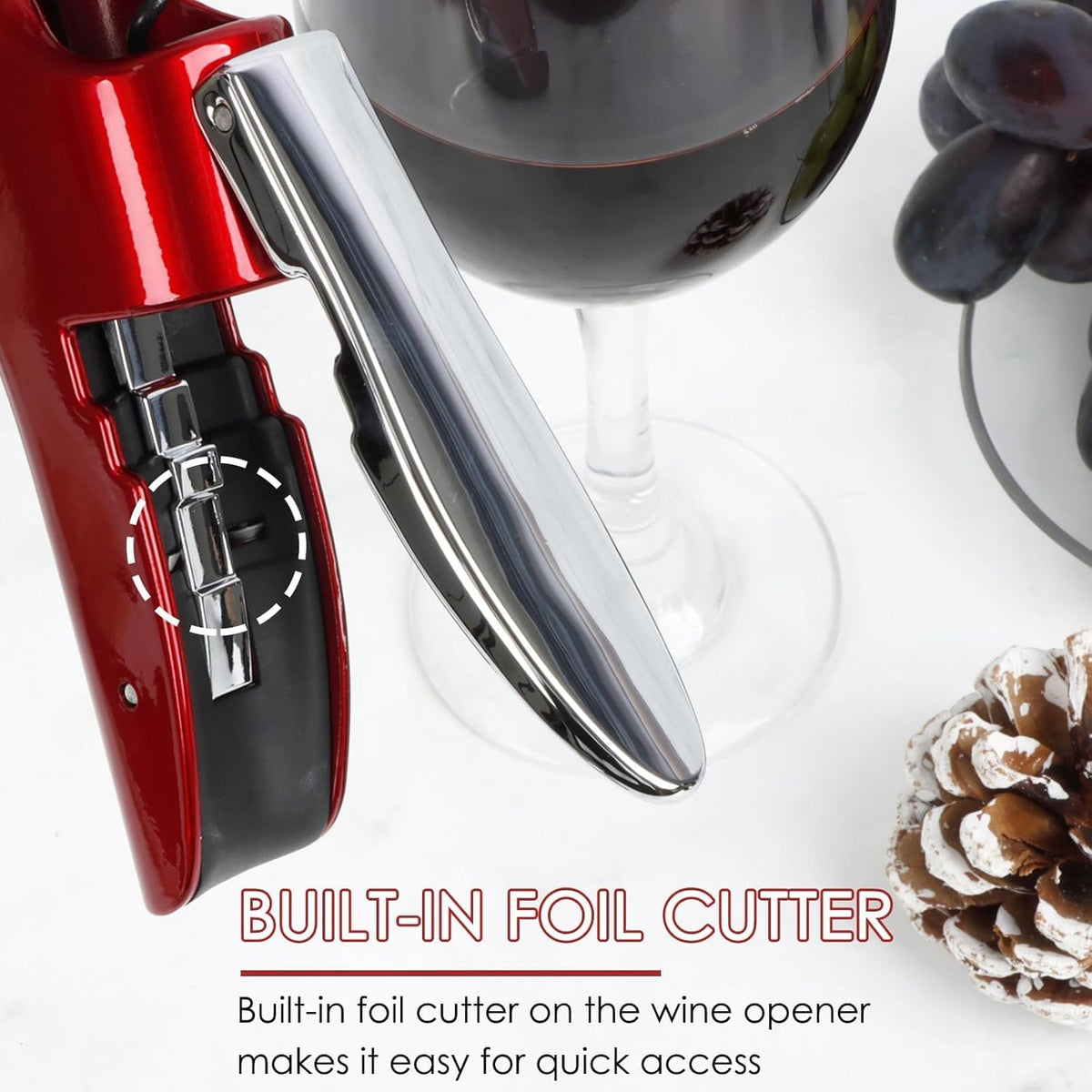 Wine Bottle Opener, Vertical Lever Corkscrew with Built in Foil Cutter Design, Manual Handheld Corkscrew with Ergonomic Lever Pump
