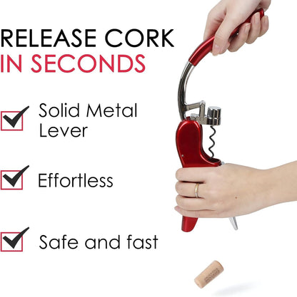 Wine Bottle Opener, Vertical Lever Corkscrew with Built in Foil Cutter Design, Manual Handheld Corkscrew with Ergonomic Lever Pump