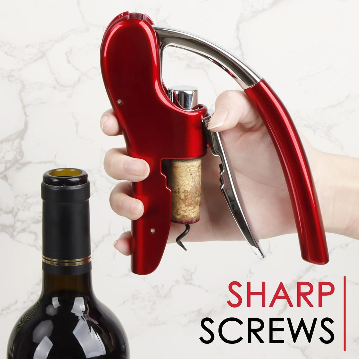 Wine Bottle Opener, Vertical Lever Corkscrew with Built in Foil Cutter Design, Manual Handheld Corkscrew with Ergonomic Lever Pump