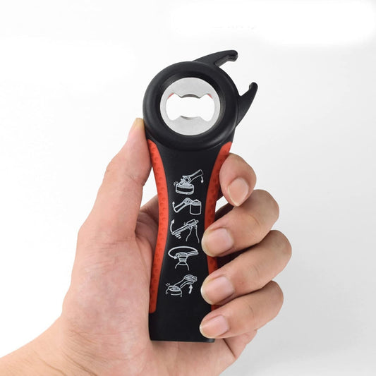 2Pcs 5 In 1 Multi-function Bottle Opener, Can Opener Tool Black White | Bottle Opener for Seniors, Easy Grip Jar Opener, Kitchen Lid Opener, Ergonomic Kitchen Gadget, Plastic Jar Can Opener