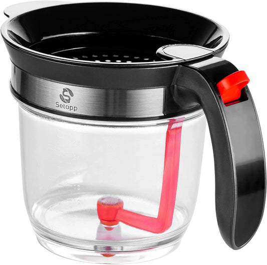 Oil Separator | 4-Cup Oil Fat Separator | Fat Separator with Strainer | Gravy Separator, Measuring Cup with Bottom Drain, Degreasing Cup