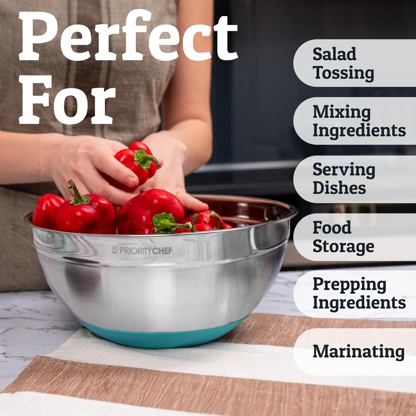 6pc Stainless Steel Mixing Bowls with Lids Set, 7 Qt, Black | 6pc Non-slip nesting bowls 1-7 qt, 3 graters & interior measurement marks; for meal prep, baking & airtight fridge storage