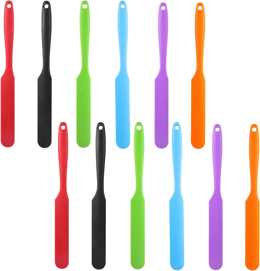 12PCS Silicone Jar Spatulas, Sourdough Stirring Scraper with Long Handle | Thin Jar Scraper for Kitchen, Cake, Cream, Butter, Jam
