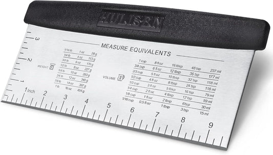 10-Inch Bench Scraper, Stainless Steel Dough Cutter with Scale | Dishwasher Safe, Comfort Grip Handle, Beveled Edge, Conversion Chart, Cake Frosting, Bread Dividing, Pizza Cutting