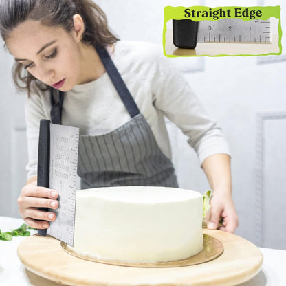 10-Inch Bench Scraper, Stainless Steel Dough Cutter with Scale | Dishwasher Safe, Comfort Grip Handle, Beveled Edge, Conversion Chart, Cake Frosting, Bread Dividing, Pizza Cutting