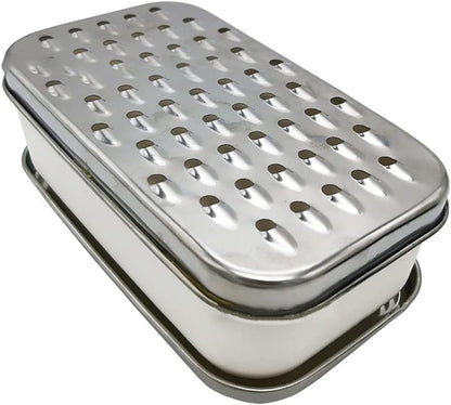 Cheese Grater with Food Saver Container 2 In1 Fruit Vegetable Chopper Onion Choppers with Container Stainless Steel Rectangle Box and Graters Cheese Grater Handheld Metal, White